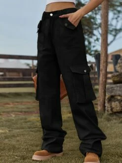 Women's Cargo Pants Chinos Baggy Full Length Denim Baggy Micro-elastic Mid Waist Fashion Streetwear Outdoor Causal Light Khaki Black S M Fall Winter