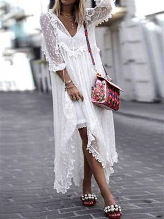 Women's Casual Dress Plain Dress Long Dress Maxi Dress Asymmetrical Home Daily Holiday Fashion V Neck 3/4 Length Sleeve 2023 Loose Fit White Yellow Pink Color S M L XL XXL Size 3 Women's Casual Dress Plain Dress Long Dress Maxi Dress Asymmetrical Home Daily Holiday Fashion V Neck 3/4 Length Sleeve 2023 Loose Fit White Yellow Pink Color S M L XL XXL Size