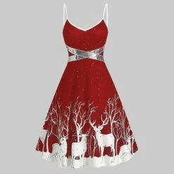 Women's Christmas Strap DressKnee Length Dress Green Black Red Sleeveless Animal Sequins Patchwork Print Spring Summer V Neck Hot Party 2022 S M L XL XXL 3XL -LIGHTINTHEBOX Shop aqzhiw1636022654458