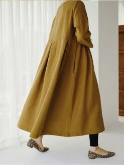 Women's Cotton Linen Dress Casual Dress Swing Dress Maxi Long Dress Cotton Blend Basic Classic Outdoor Daily Crew Neck Pocket Smocked Long Sleeve Summer Spring Fall 2023 Loose Fit Black Yellow Green -LIGHTINTHEBOX Shop asecbp1673850083552