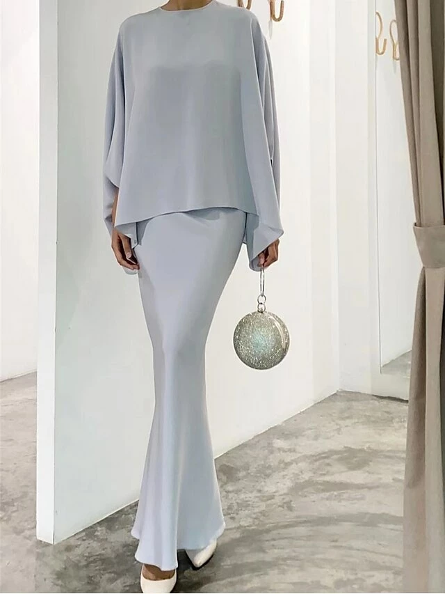 Women's Two Piece Dress Set Casual Dress Skirt Set Daily Going Out Elegant Modern Ruffle Long Dress Maxi Dress Stand Collar Long Sleeve Plain Regular Fit Silver Black White Fall Winter S M L XL XXL 9 Women's Two Piece Dress Set Casual Dress Skirt Set Daily Going Out Elegant Modern Ruffle Long Dress Maxi Dress Stand Collar Long Sleeve Plain Regular Fit Silver Black White Fall Winter S M L XL XXL - Image 7