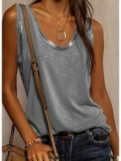 Women's Tank Top Cotton Silver Pink Beige Plain Sleeveless Casual Fashion U Neck Regular Fit Summer -LIGHTINTHEBOX Shop atjtzc1693482852966