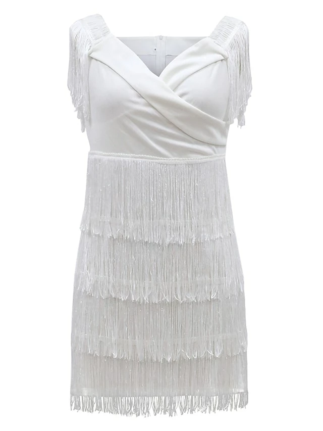 Women‘s Wedding Guest Dress Party Dress Fringe Dress Homecoming Dress Mini Dress Black White Sleeveless Pure Color Tassel Fringe Fall Spring Summer V Neck Fashion Birthday 2023 S M L XL 8 Women‘s Wedding Guest Dress Party Dress Fringe Dress Homecoming Dress Mini Dress Black White Sleeveless Pure Color Tassel Fringe Fall Spring Summer V Neck Fashion Birthday 2023 S M L XL - Image 6