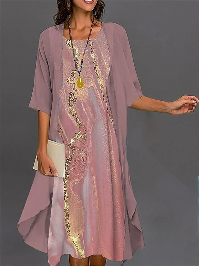 Women's Two Piece Dress Set Casual Dress Chiffon Dress Outdoor Daily Fashion Streetwear Print Midi Dress Crew Neck Half Sleeve Floral Ombre Regular Fit Pink Blue Purple Fall Winter S M L XL XXL 3 Women's Two Piece Dress Set Casual Dress Chiffon Dress Outdoor Daily Fashion Streetwear Print Midi Dress Crew Neck Half Sleeve Floral Ombre Regular Fit Pink Blue Purple Fall Winter S M L XL XXL