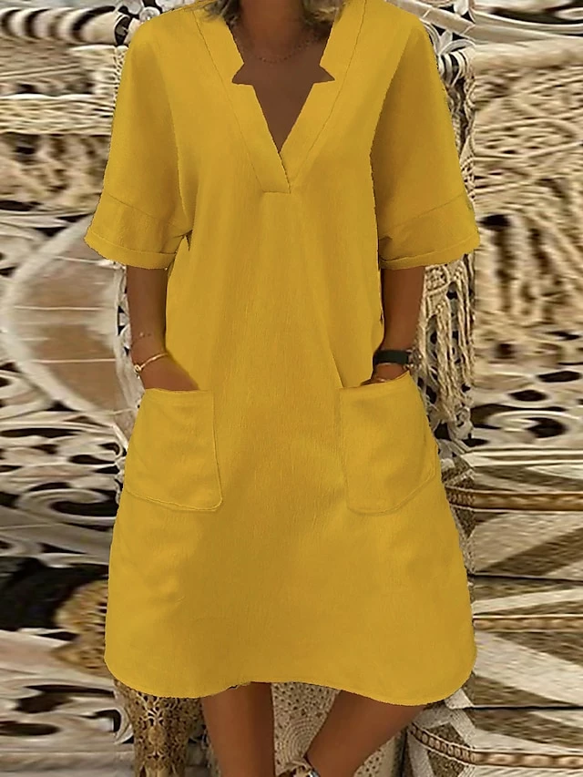 Women's Casual Dress Cotton Linen Dress A Line Dress Mini Dress Linen Daily Classic Outdoor Daily Holiday V Neck Pocket Half Sleeve Summer Spring 2023 Loose Fit Yellow Pink Blue Plain S M L XL 3 Women's Casual Dress Cotton Linen Dress A Line Dress Mini Dress Linen Daily Classic Outdoor Daily Holiday V Neck Pocket Half Sleeve Summer Spring 2023 Loose Fit Yellow Pink Blue Plain S M L XL