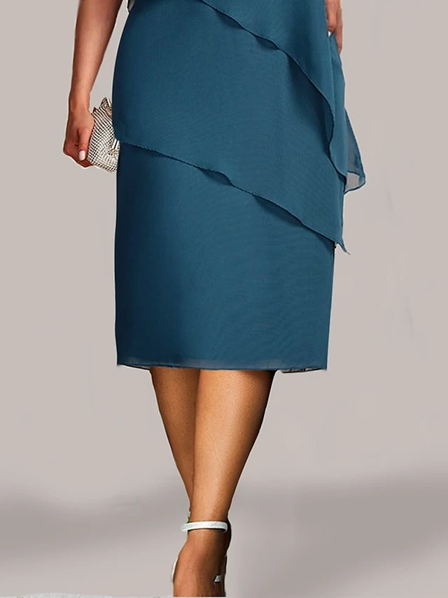 Women's Plus Size Curve Party Dress Cocktail Dress Chiffon Dress Plain Midi Dress Half Sleeve Ruffle Layered V Neck Fashion Party Blue Fall Winter L XL XXL 3XL 4XL 4 Women's Plus Size Curve Party Dress Cocktail Dress Chiffon Dress Plain Midi Dress Half Sleeve Ruffle Layered V Neck Fashion Party Blue Fall Winter L XL XXL 3XL 4XL - Image 2