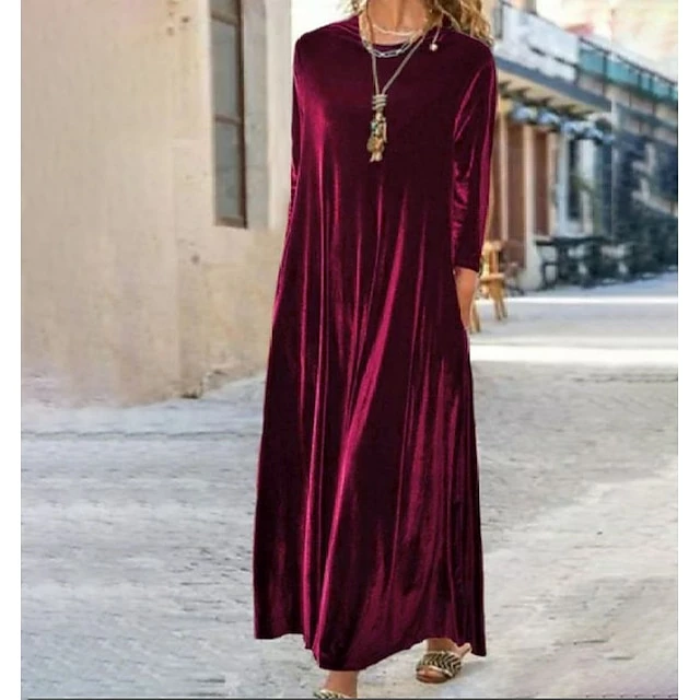 Women‘s Velvet Dress Shift Dress Caftan Dress Long Dress Maxi Dress Green Black Purple Long Sleeve Pure Color Pocket Winter Fall Spring Crew Neck Mature Winter Dress Daily Vacation 2023 3 Women‘s Velvet Dress Shift Dress Caftan Dress Long Dress Maxi Dress Green Black Purple Long Sleeve Pure Color Pocket Winter Fall Spring Crew Neck Mature Winter Dress Daily Vacation 2023