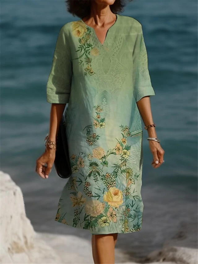 Women's Casual Dress Summer Dress Print Dress Floral Print V Neck Mini Dress Fashion Streetwear Outdoor Daily 3/4 Length Sleeve Loose Fit Yellow Blue Purple Summer Spring S M L XL XXL 3 Women's Casual Dress Summer Dress Print Dress Floral Print V Neck Mini Dress Fashion Streetwear Outdoor Daily 3/4 Length Sleeve Loose Fit Yellow Blue Purple Summer Spring S M L XL XXL