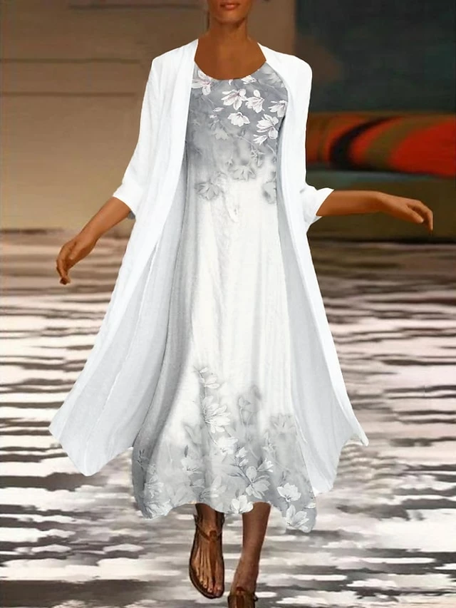 Women‘s Dress Set Two Piece Dress Midi Dress Green Blue Purple Pink White Long Sleeve Floral Ruched Print Summer Spring Fall Crew Neck Elegant Casual Classic 2023 S M L XL XXL 3XL / Summer Dress 7 Women‘s Dress Set Two Piece Dress Midi Dress Green Blue Purple Pink White Long Sleeve Floral Ruched Print Summer Spring Fall Crew Neck Elegant Casual Classic 2023 S M L XL XXL 3XL / Summer Dress - Image 5