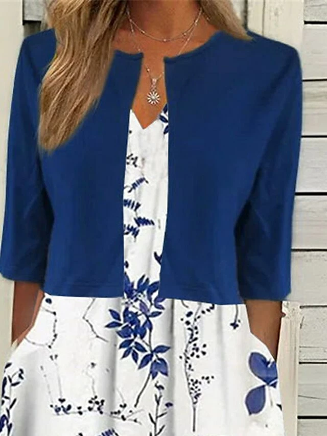 Women's Two Piece Dress Set Casual Dress Print Dress Daily Vacation Fashion Elegant Pocket Print Midi Dress Crew Neck Half Sleeve Floral Regular Fit Black Navy Blue Green Summer Spring S M L XL XXL 5 Women's Two Piece Dress Set Casual Dress Print Dress Daily Vacation Fashion Elegant Pocket Print Midi Dress Crew Neck Half Sleeve Floral Regular Fit Black Navy Blue Green Summer Spring S M L XL XXL - Image 3