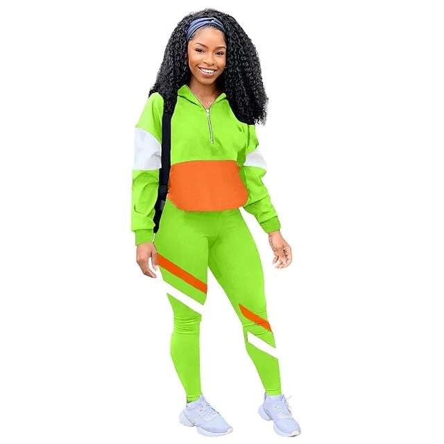 Women's Tracksuit Sweatsuit 2 Piece Casual Long Sleeve Thermal Warm Breathable Moisture Wicking Fitness Running Jogging Sportswear Activewear Color Block Violet Fluorescence+Green Black / Sweatshirt 8 Women's Tracksuit Sweatsuit 2 Piece Casual Long Sleeve Thermal Warm Breathable Moisture Wicking Fitness Running Jogging Sportswear Activewear Color Block Violet Fluorescence+Green Black / Sweatshirt - Image 6