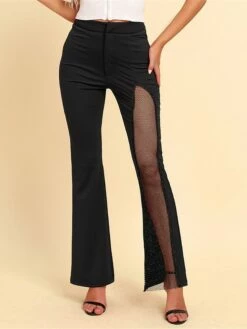 Women's Bootcut Bell Bottom Pants Trousers Full Length Mesh Micro-elastic High Waist Fashion Streetwear Formal Work Black Red S M Summer Fall