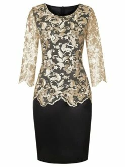 Women‘s Plus Size Curve Party Dress Floral Crew Neck Lace Long Sleeve Spring Fall Elegant Prom Dress Knee Length Dress Formal Party Dress -LIGHTINTHEBOX Shop basikq1634359512400