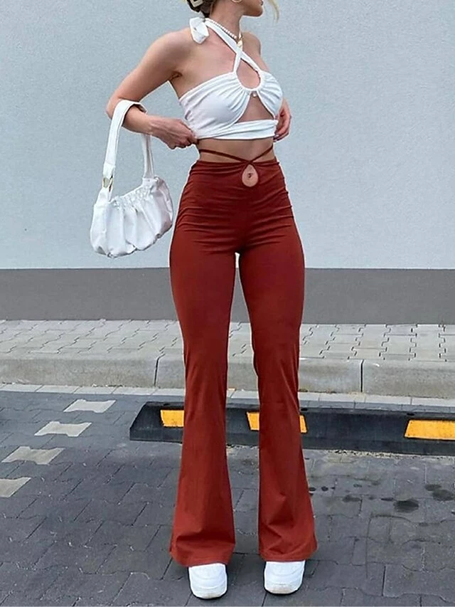 Women's Slim Tights Pants Trousers Full Length Hole Micro-elastic High Waist Fashion Streetwear Street Daily Red S M Summer Fall 5 Women's Slim Tights Pants Trousers Full Length Hole Micro-elastic High Waist Fashion Streetwear Street Daily Red S M Summer Fall - Image 3