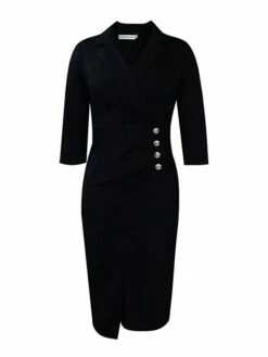Women's Work Dress Blazer Dress Sheath Dress Fashion Winter Dress Office Daily Midi Dress Ruched Button Shirt Collar Long Sleeve Plain Regular Fit Black Red Green Fall Winter S M L XL XXL -LIGHTINTHEBOX Shop bbkhci1695267071528