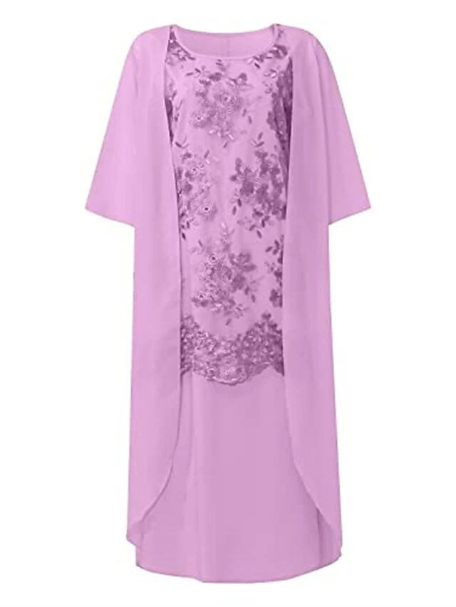 Women's Two Piece Dress Set Casual Dress Print Dress Outdoor Daily Casual Mature Mesh Print Midi Dress Crew Neck Half Sleeve Floral Regular Fit Purple Summer Spring S M L XL XXL 6 Women's Two Piece Dress Set Casual Dress Print Dress Outdoor Daily Casual Mature Mesh Print Midi Dress Crew Neck Half Sleeve Floral Regular Fit Purple Summer Spring S M L XL XXL - Image 4