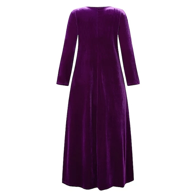Women‘s Velvet Dress Shift Dress Caftan Dress Long Dress Maxi Dress Green Black Purple Long Sleeve Pure Color Pocket Winter Fall Spring Crew Neck Mature Winter Dress Daily Vacation 2023 10 Women‘s Velvet Dress Shift Dress Caftan Dress Long Dress Maxi Dress Green Black Purple Long Sleeve Pure Color Pocket Winter Fall Spring Crew Neck Mature Winter Dress Daily Vacation 2023 - Image 8