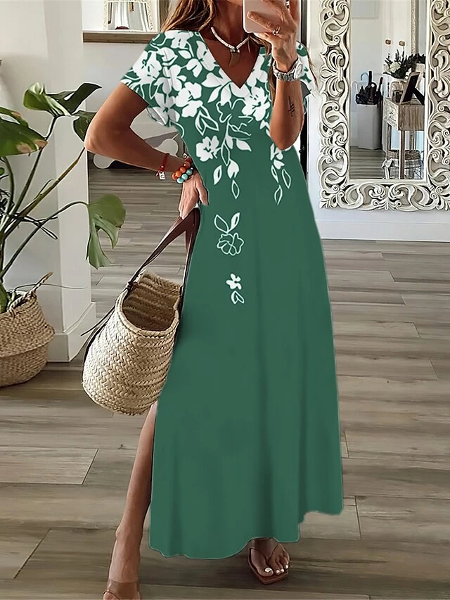 Women's Casual Dress A Line Dress Summer Dress Floral Split Print V Neck Long Dress Maxi Dress Fashion Streetwear Outdoor Daily Short Sleeve Regular Fit Black Wine Navy Blue Summer Spring S M L XL XXL 6 Women's Casual Dress A Line Dress Summer Dress Floral Split Print V Neck Long Dress Maxi Dress Fashion Streetwear Outdoor Daily Short Sleeve Regular Fit Black Wine Navy Blue Summer Spring S M L XL XXL - Image 4