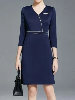 Women's Work Dress Sheath Dress Semi Formal Dress Fashion Office Daily Workfashion Mini Dress Patchwork Zipper V Neck 3/4 Length Sleeve Plain Regular Fit Navy Blue Fall Winter S M L XL XXL -LIGHTINTHEBOX Shop bdbknl1695030985198