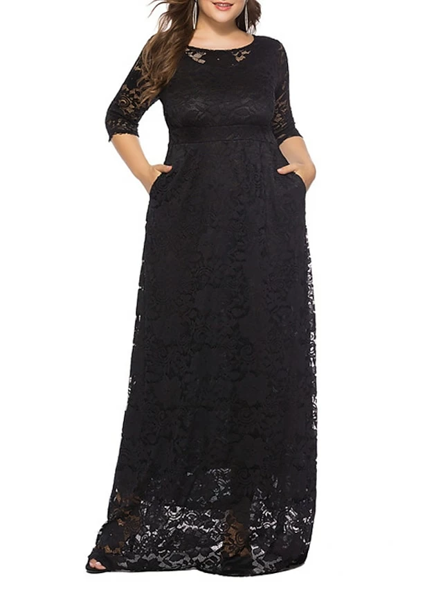 Women‘s Plus Size Curve Party Dress Floral Crew Neck Lace 3/4 Length Sleeve Spring Fall Work Prom Dress Maxi Long Dress Party Daily Dress 6 Women‘s Plus Size Curve Party Dress Floral Crew Neck Lace 3/4 Length Sleeve Spring Fall Work Prom Dress Maxi Long Dress Party Daily Dress - Image 4