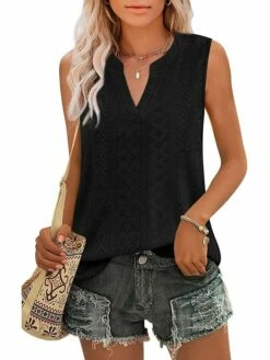 Women's Tank Top Black White Yellow Plain Cut Out Sleeveless Casual Basic V Neck Regular Fit -LIGHTINTHEBOX Shop bdllqc1681988814756