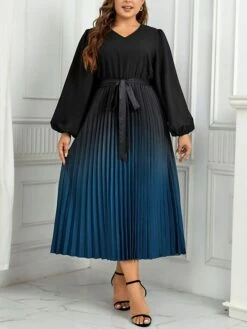 Women's Plus Size Curve Party Dress Casual Dress Sheath Dress Gradient Midi Dress Long Sleeve Lace Up Pleated V Neck Fashion Party Deep Blue Fall Winter XL XXL 3XL 4XL 9 Women's Plus Size Curve Party Dress Casual Dress Sheath Dress Gradient Midi Dress Long Sleeve Lace Up Pleated V Neck Fashion Party Deep Blue Fall Winter XL XXL 3XL 4XL -LIGHTINTHEBOX Shop bdsuxy1694594739874