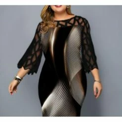 Women‘s Plus Size Curve Party Dress Color Gradient Crew Neck Print 3/4 Length Sleeve Spring Fall Elegant Knee Length Dress Date Semi Formal Dress -LIGHTINTHEBOX Shop besarc1662624654750