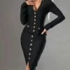 Women's Work Dress Sheath Dress Black Dress Fashion Midi Dress Button Split V Neck Long Sleeve Plain Regular Fit Black Summer Spring S M L XL 1 Women's Work Dress Sheath Dress Black Dress Fashion Midi Dress Button Split V Neck Long Sleeve Plain Regular Fit Black Summer Spring S M L XL -LIGHTINTHEBOX Shop bfiqcp1688449063098
