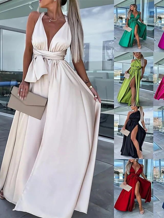 Women's Party Dress Homecoming Dress Satin Dress Pink Dress Long Dress Maxi Dress Black Light Green Wine Sleeveless Pure Color Lace Up Summer Spring Fall V Neck Fashion Evening Party Wedding Guest 3 Women's Party Dress Homecoming Dress Satin Dress Pink Dress Long Dress Maxi Dress Black Light Green Wine Sleeveless Pure Color Lace Up Summer Spring Fall V Neck Fashion Evening Party Wedding Guest