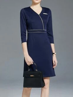 Women's Work Dress Sheath Dress Semi Formal Dress Fashion Office Daily Workfashion Mini Dress Patchwork Zipper V Neck 3/4 Length Sleeve Plain Regular Fit Navy Blue Fall Winter S M L XL XXL -LIGHTINTHEBOX Shop bglimq1695030988853