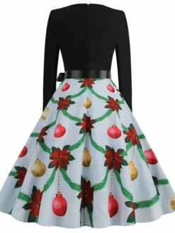 Women's Christmas Casual Dress Swing Dress Midi Dress Blue Purple Royal Blue Light Blue White Long Sleeve Santa Claus Elk Tree Bow Print Winter Fall V Neck Vacation Vintage 2022 S M L XL -LIGHTINTHEBOX Shop bgskvo1666927312018