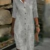 Women's Shirt Dress Casual Dress Cotton Linen Dress Midi Dress Polyester Fashion Casual Daily Outdoor Daily Vacation Shirt Collar Button Print 3/4 Length Sleeve Summer Spring Fall 2023 Loose Fit Blue -LIGHTINTHEBOX Shop bgsosk1691732552521