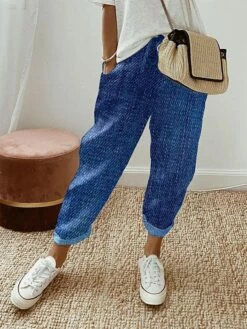 Women's Baggy Cropped Pants Full Length Faux Linen Pocket Baggy Stylish Casual Daily Causal Blue Dark Blue S M All Seasons -LIGHTINTHEBOX Shop bhgqde1691564823046
