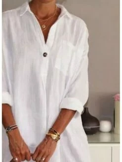 Women's Shirt Dress Mini Dress Daily Vacation Polyester Casual Shirt Collar Ruched Long Sleeve Summer Spring Fall 2023 Loose Fit White Pure Color 3XL -LIGHTINTHEBOX Shop bhtmbe1658900011102