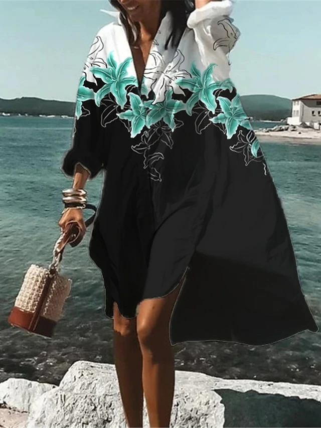 Women's Shirt Dress Casual Dress Swing Dress Mini Dress Outdoor Daily Vacation Polyester Fashion Casual Shirt Collar Button Print Long Sleeve Summer Spring Fall 2023 Loose Fit Black Red Blue Floral 6 Women's Shirt Dress Casual Dress Swing Dress Mini Dress Outdoor Daily Vacation Polyester Fashion Casual Shirt Collar Button Print Long Sleeve Summer Spring Fall 2023 Loose Fit Black Red Blue Floral - Image 4