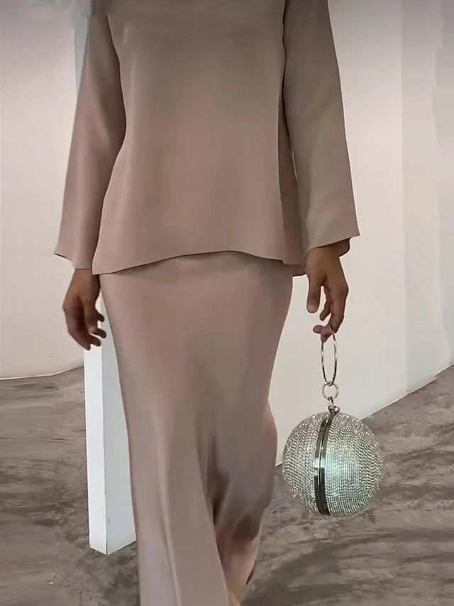 Women's Two Piece Dress Set Casual Dress Skirt Set Daily Going Out Elegant Modern Ruffle Long Dress Maxi Dress Stand Collar Long Sleeve Plain Regular Fit Silver Black White Fall Winter S M L XL XXL 12 Women's Two Piece Dress Set Casual Dress Skirt Set Daily Going Out Elegant Modern Ruffle Long Dress Maxi Dress Stand Collar Long Sleeve Plain Regular Fit Silver Black White Fall Winter S M L XL XXL - Image 10