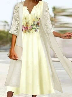 Women's Two Piece Dress Set Casual Dress Print Dress Daily Vacation Fashion Elegant Lace Button Midi Dress V Neck Half Sleeve Floral Regular Fit White Yellow Pink Summer Spring S M L XL XXL 9 Women's Two Piece Dress Set Casual Dress Print Dress Daily Vacation Fashion Elegant Lace Button Midi Dress V Neck Half Sleeve Floral Regular Fit White Yellow Pink Summer Spring S M L XL XXL -LIGHTINTHEBOX Shop bibrnd1680587807523