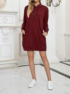 Women's Casual Dress Hoodie Dress Shift Dress Mini Dress Pocket Outdoor Street Daily Active Fashion Hooded Long Sleeve 2023 Loose Fit Black Wine Army Green Color S M L XL XXL Size -LIGHTINTHEBOX Shop biiaay1693558124085