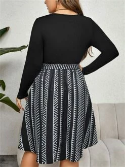 Women's Plus Size Curve Party Dress Winter Dress Black Dress Geometric Midi Dress Long Sleeve Patchwork Bow Crew Neck Fashion Party Black Fall Winter XL XXL 3XL 4XL -LIGHTINTHEBOX Shop biuzdb1695103067541