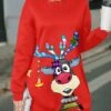 Women's Casual Dress Christmas Dress Sweatshirt Dress Deer Print Crew Neck Mini Dress Fashion Streetwear Outdoor Christmas Long Sleeve Loose Fit Wine Fall Winter S M L XL XXL
