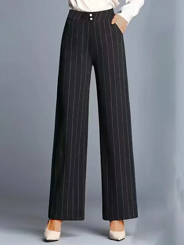 Women‘s Wide Leg Dress Pants Striped Trousers Full Length Fashion Streetwear Street Daily Pinstripes XXXL Fall Winter 3 Women‘s Wide Leg Dress Pants Striped Trousers Full Length Fashion Streetwear Street Daily Pinstripes XXXL Fall Winter