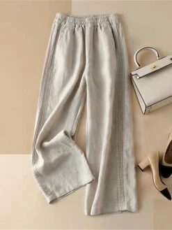 Women's Wide Leg Pants Trousers Baggy Full Length Cotton Pocket Baggy Micro-elastic High Waist Fashion Streetwear Street Casual Rice White Robin's Egg Blue M L Summer Spring -LIGHTINTHEBOX Shop bjlnlz1688718380402