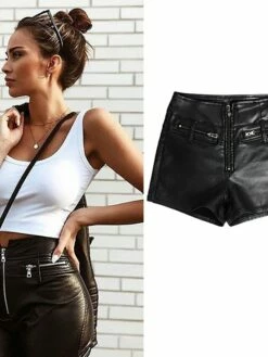 Women's Shorts Hot Pants Faux Leather Black Mid Waist Fashion Party Daily Weekend Pocket Micro-elastic Short Comfort Plain S M L XL XXL -LIGHTINTHEBOX Shop bjwofw1639144230010