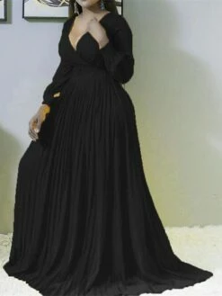 Women‘s Plus Size Curve Casual Dress Solid Color V Neck Ruched Long Sleeve Fall Winter Stylish Casual Maxi Long Dress Daily Date Dress -LIGHTINTHEBOX Shop bjzptb1663739323444