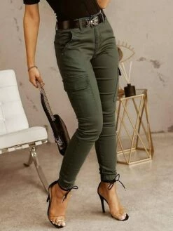 Women's Cargo Pants Basic Casual / Sporty Tactical Trousers Side Pockets Patchwork Full Length Pants Business Micro-elastic Plain Cotton Comfort Mid Waist Slim Green Black Gray S M L XL XXL