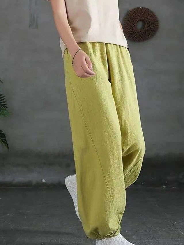 Women's Sweatpants Linen Pants Pants Trousers Full Length Vacation Vintage Street Daily Light Yellow Black M L Fall Winter 8 Women's Sweatpants Linen Pants Pants Trousers Full Length Vacation Vintage Street Daily Light Yellow Black M L Fall Winter - Image 6