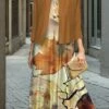 Women's Two Piece Dress Set Casual Dress Swing Dress Outdoor Office Fashion Streetwear Print Midi Dress Crew Neck 3/4 Length Sleeve Leaf Regular Fit Navy Blue Brown Khaki Fall Winter S M L XL XXL