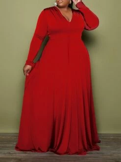 Women‘s Plus Size Curve Party Dress Solid Color V Neck Long Sleeve Winter Fall Elegant Maxi Long Dress Formal Party Dress -LIGHTINTHEBOX Shop blqpif1655712224030