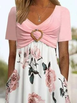 Women's Casual Dress A Line Dress Floral Dress Floral Pocket Twist V Neck Midi Dress Fashion Streetwear Daily Holiday Short Sleeve Regular Fit Pink Summer Spring S M L XL XXL -LIGHTINTHEBOX Shop bmekzs1680764027138