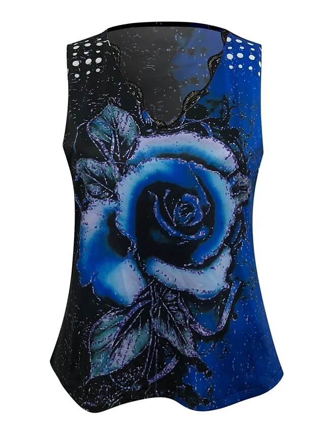 Women's Shirt Tank Top Red Blue Purple Flower Lace Trims Print Sleeveless Daily Weekend Casual V Neck Regular Fit Floral 10 Women's Shirt Tank Top Red Blue Purple Flower Lace Trims Print Sleeveless Daily Weekend Casual V Neck Regular Fit Floral - Image 8
